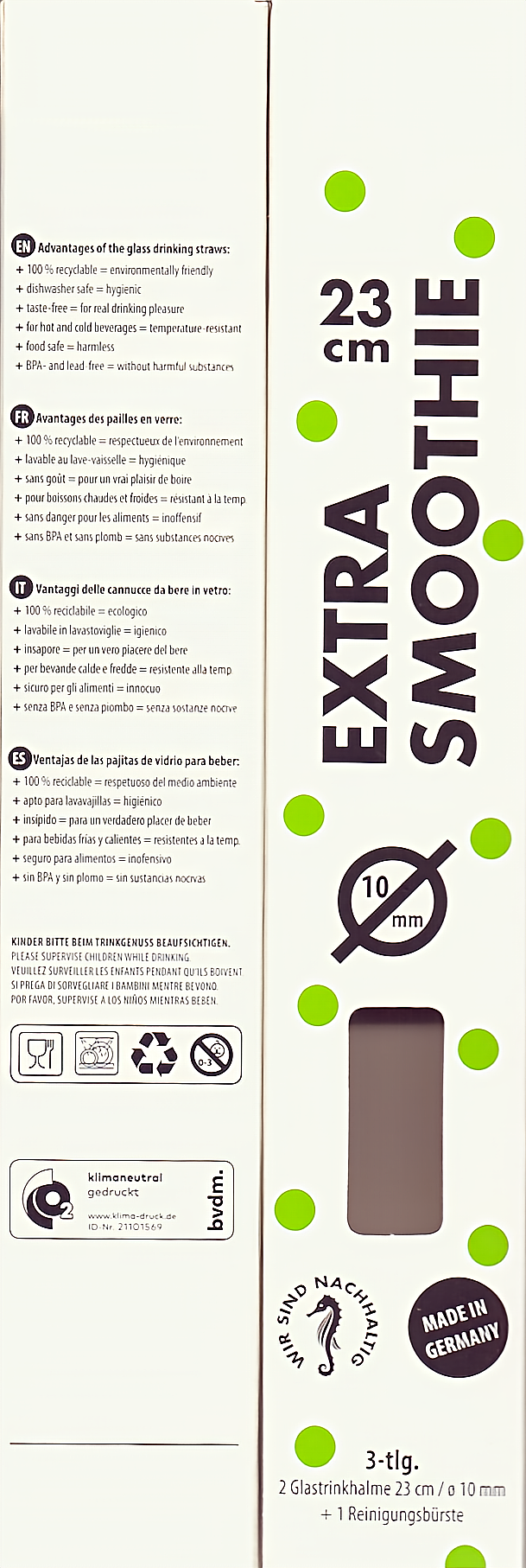 ecotaste - 2-er Trinkhalmset in Kartonbox 4C - farbiges Glas "Germany", inkl. Lasergravur
