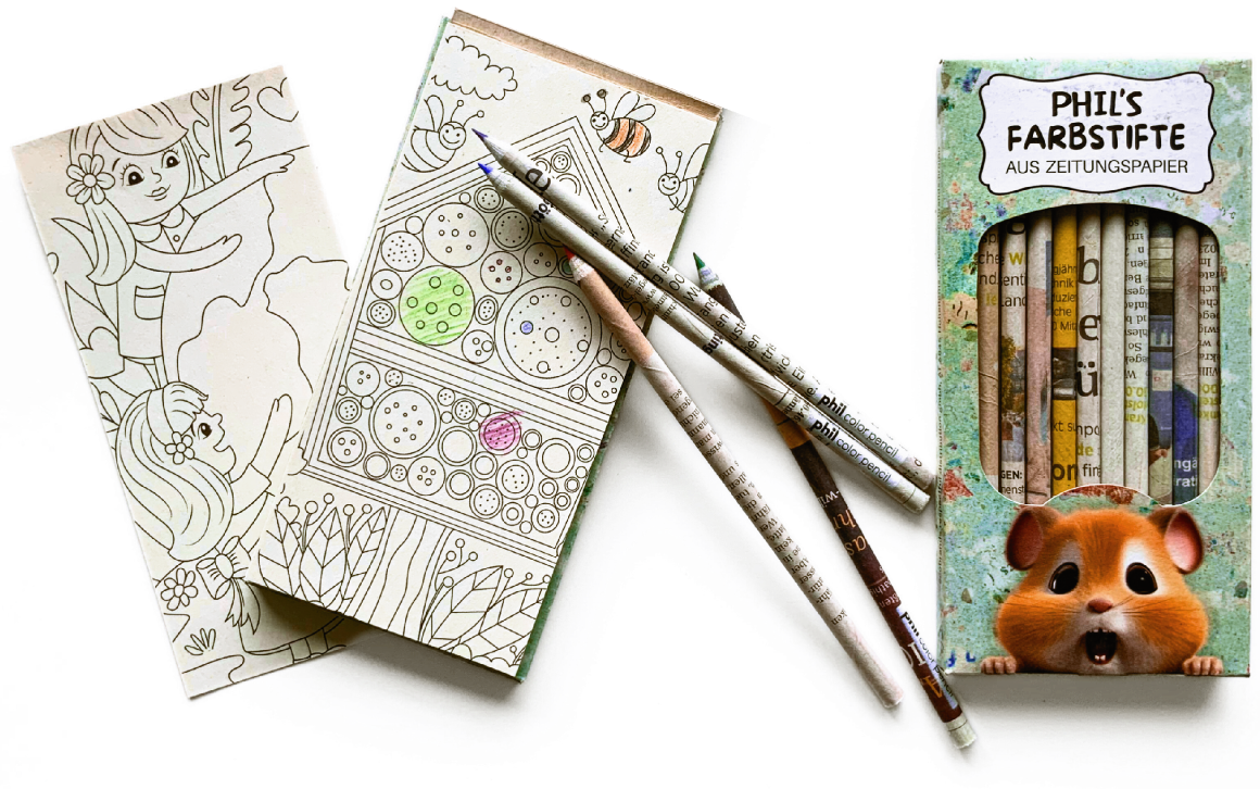 phil_Zeitungspapier Farbstifte im 12-er Set